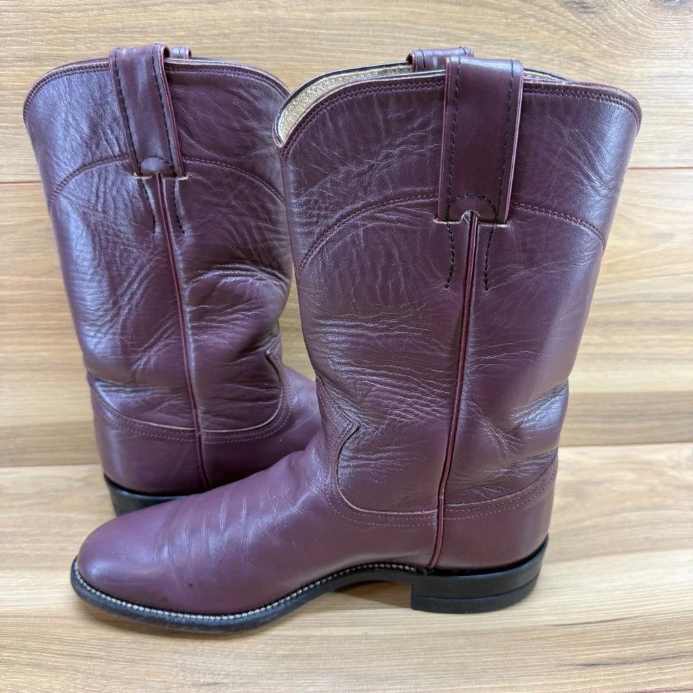 JUSTIN BOOTS Vintage Burgundy Roper Womens 6.5 A Leather Cowgirl Western USA